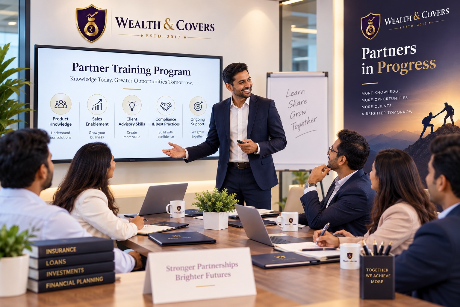 The Wealth & Covers team reviewing a client plan together in the office